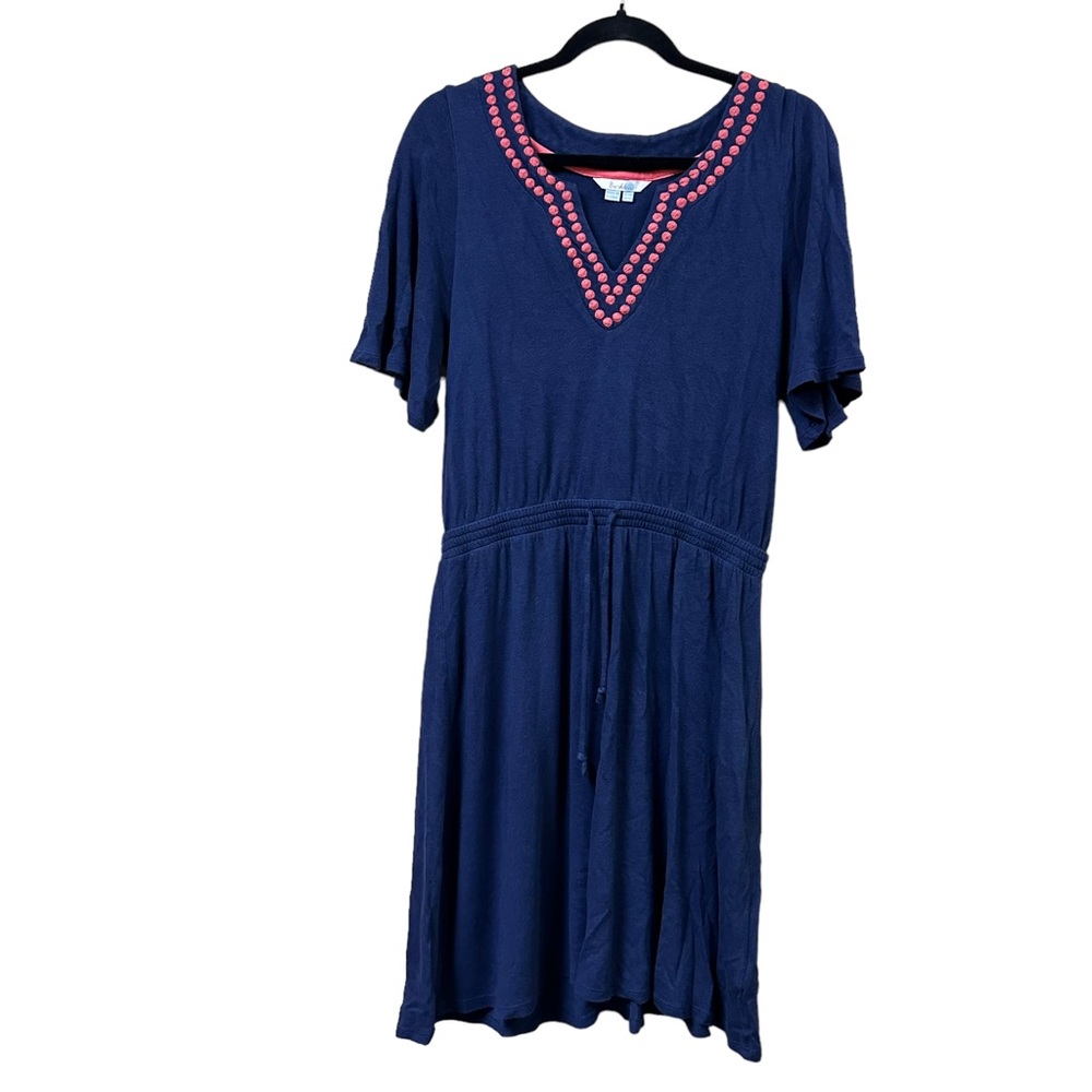 Boden Womens Navy Blue Embroidered Estelle Drawstring Midi Dress Size Size 6R